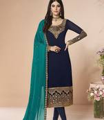 Navy Blue Embroidered Faux Georgette Salwar