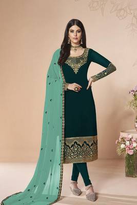 Teal Embroidered Faux Georgette Salwar 1