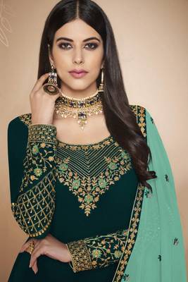 Teal Embroidered Faux Georgette Salwar 2