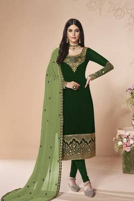 Dark Green Embroidered Faux Georgette Salwar 1