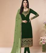 Dark Green Embroidered Faux Georgette Salwar