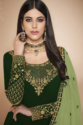 Dark Green Embroidered Faux Georgette Salwar 2
