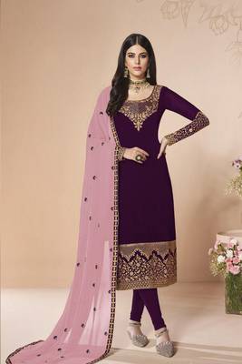 Dark Purple Embroidered Faux Georgette Salwar 1