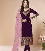 Dark Purple Embroidered Faux Georgette Salwar