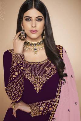 Dark Purple Embroidered Faux Georgette Salwar 2