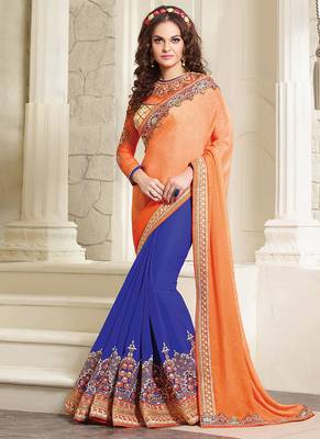 Orange embroidered georgette saree with blouse 1