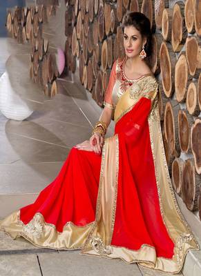 Red embroidered georgette saree with blouse 2