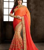 Orange embroidered chiffon saree with blouse