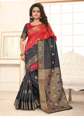 Black woven silk saree with blouse 1