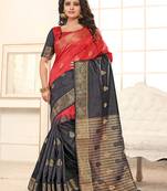 Black woven silk saree with blouse