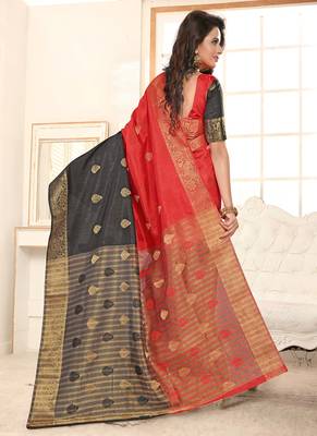 Black woven silk saree with blouse 3