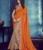 Orange embroidered silk saree with blouse