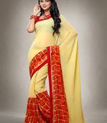 Yellow printed georgette saree with blouse