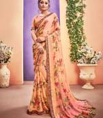 Peach printed georgette saree with blouse