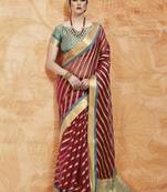 Maroon woven silk blend saree with blouse