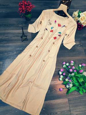 Cream plain rayon party-wear-kurtis 5
