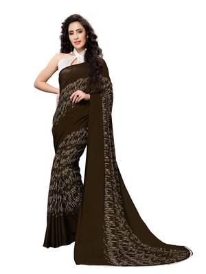 Brown printed georgette saree with blouse 1