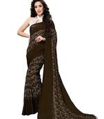 Brown printed georgette saree with blouse