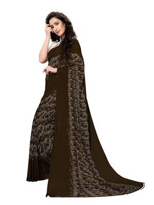 Brown printed georgette saree with blouse 2