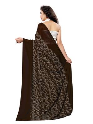 Brown printed georgette saree with blouse 3
