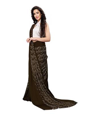 Brown printed georgette saree with blouse 4
