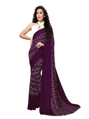 Purple printed georgette saree with blouse 1