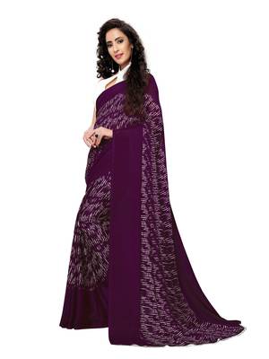 Purple printed georgette saree with blouse 2