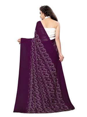 Purple printed georgette saree with blouse 3