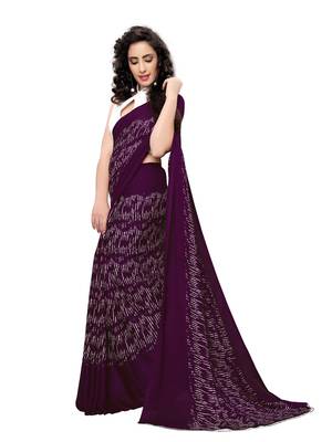 Purple printed georgette saree with blouse 4