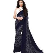 Navy blue printed georgette saree with blouse
