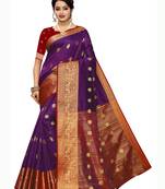Purple woven poly silk saree with blouse