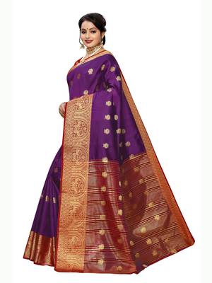 Purple woven poly silk saree with blouse 2