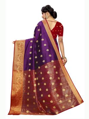 Purple woven poly silk saree with blouse 4