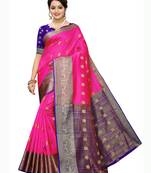 Pink Woven Poly Silk Saree With Blouse