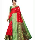 Red Woven Poly Silk Saree With Blouse