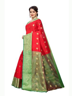 Red Woven Poly Silk Saree With Blouse 2