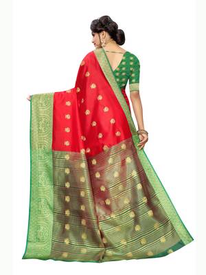 Red Woven Poly Silk Saree With Blouse 4