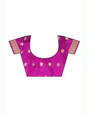 navy blue woven poly silk saree with blouse 5