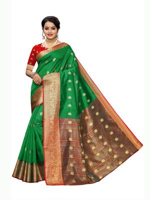 Green Woven Poly Silk Saree With Blouse 1