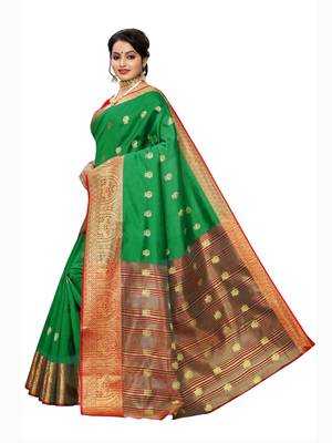 Green Woven Poly Silk Saree With Blouse 2