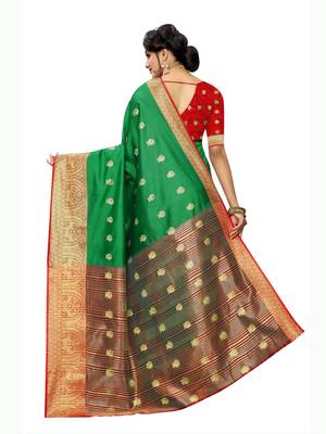 Green Woven Poly Silk Saree With Blouse 4