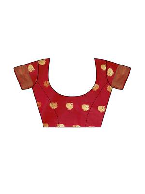 Red Woven Cotton Poly Saree With Blouse 5