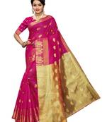 Pink Woven Cotton Poly Saree With Blouse