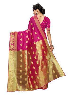 Pink Woven Cotton Poly Saree With Blouse 4