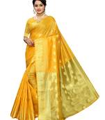 Yellow Woven Cotton Poly Saree With Blouse