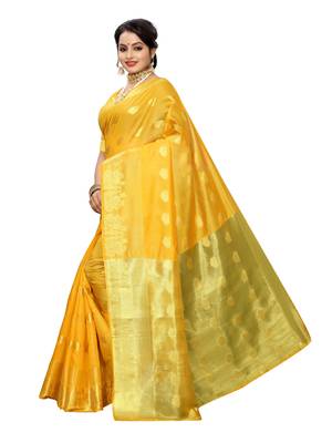 Yellow Woven Cotton Poly Saree With Blouse 2