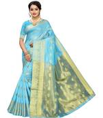 Blue woven cotton poly saree with blouse