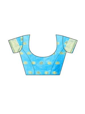 Blue woven cotton poly saree with blouse 5