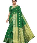 Green woven cotton poly saree with blouse