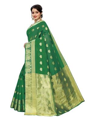 Green woven cotton poly saree with blouse 2
